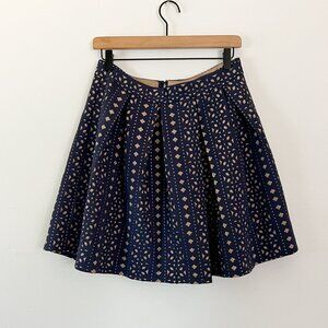 franchesca's blue rain / navy laser cut patterned pleated skirt L